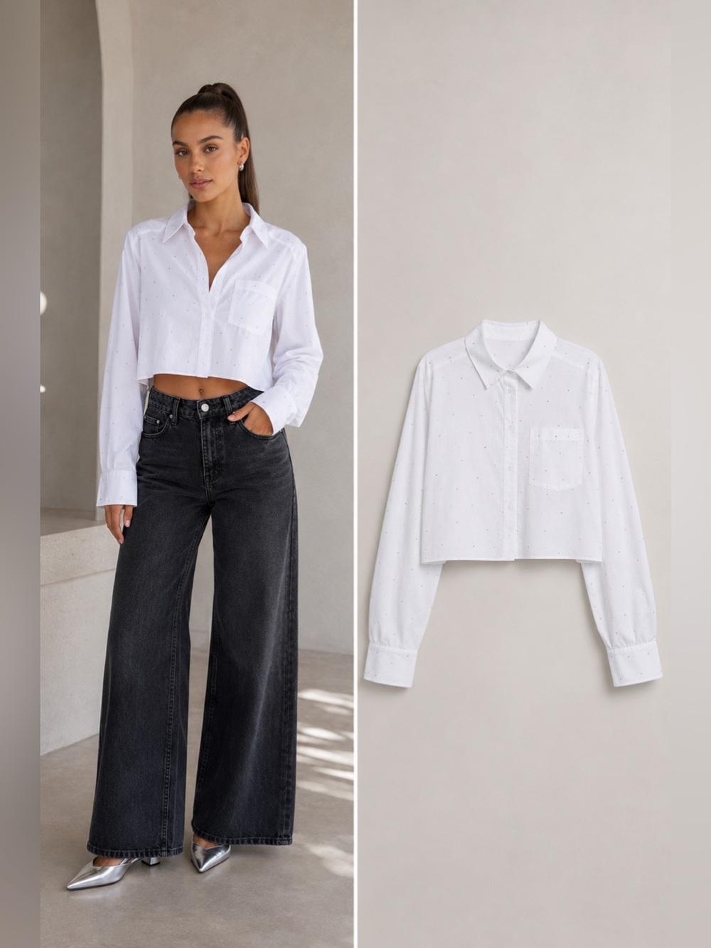 NWT Cinq à Sept Selina Rhinestone Crop Shirt White – Size XS